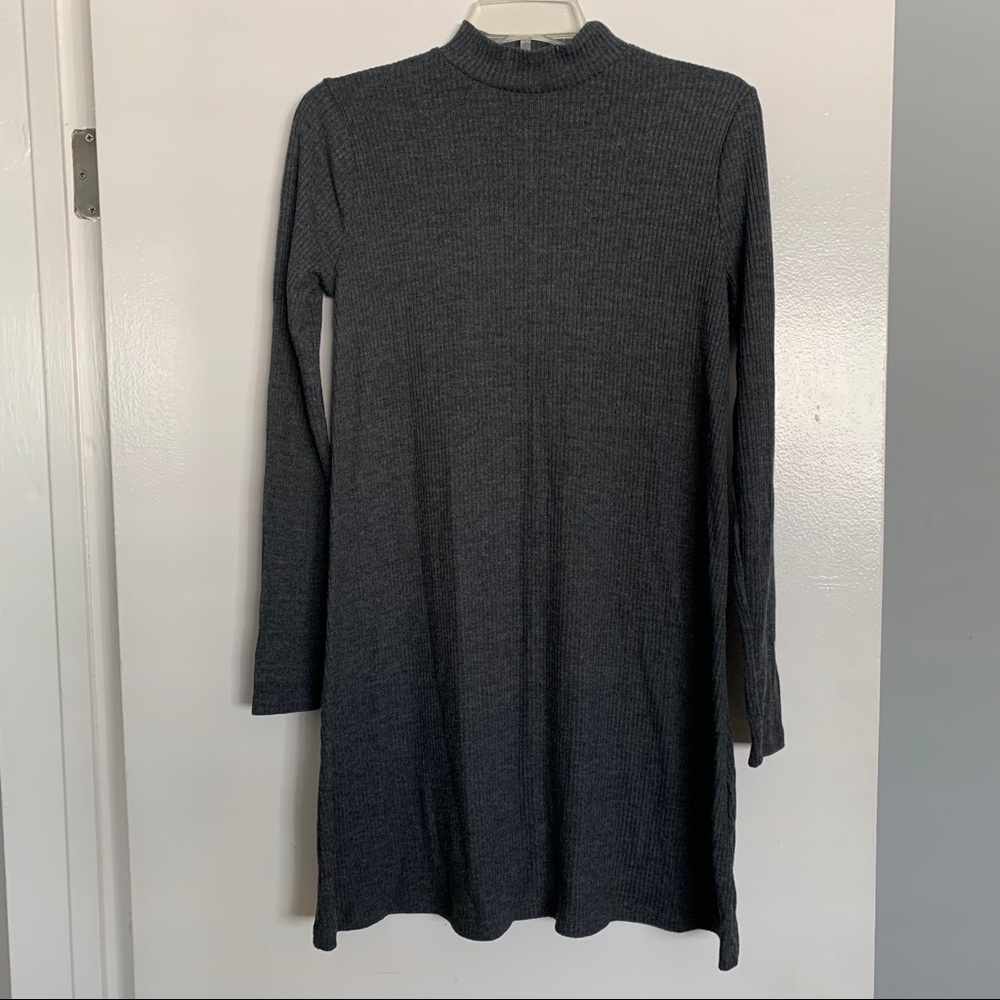 Grey Ribbed Sweater Dress - Picture 2 of 4